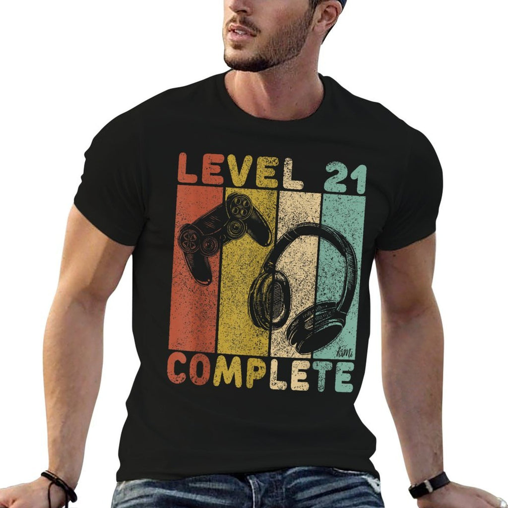 21st Birthday Men Gaming Level 21 Complete  Rolled Sleeves T-Shirt