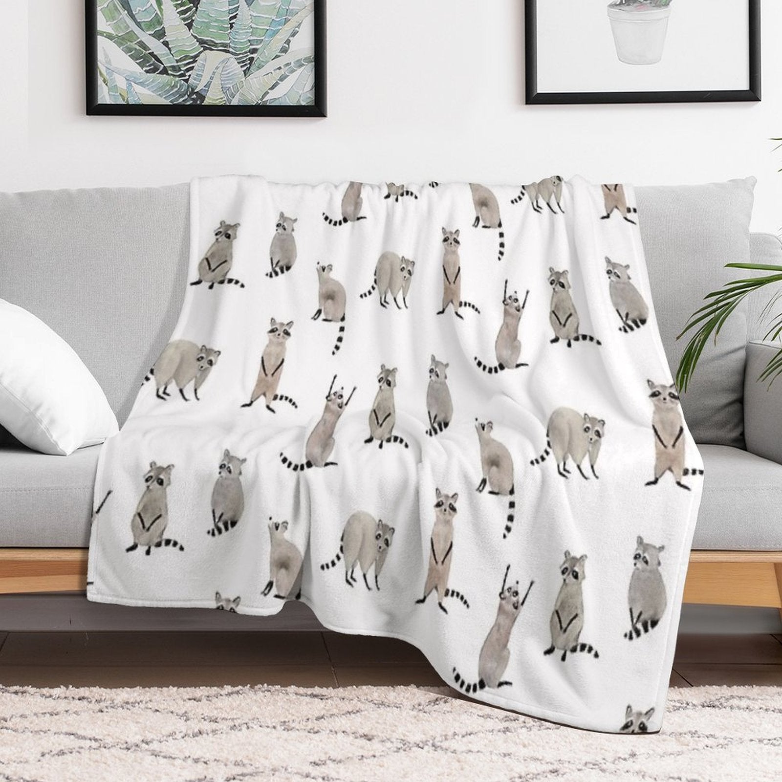Raccoon Pattern Plush Throw Blanket