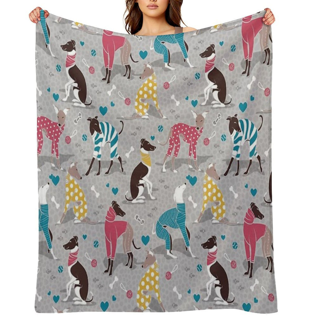 Greyhounds Dogwalk  Grey Background Durable Throw Blanket
