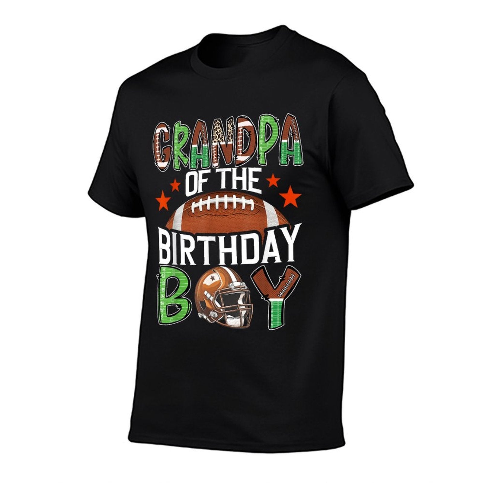Grandpa Of The Birthday Boy Game Day Football  Ribbed Collar T-Shirt