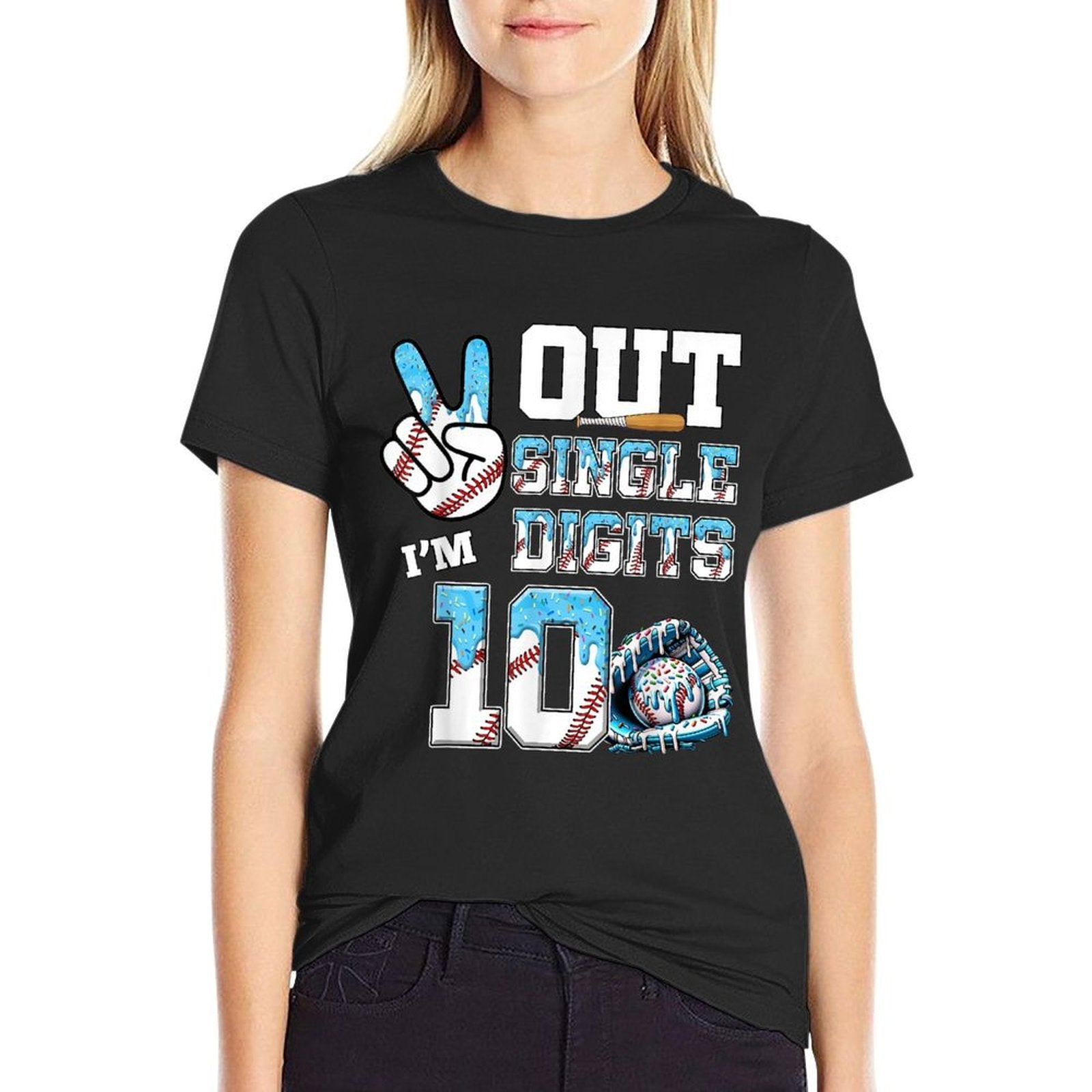 10th Birthday Boy Baseball Drip Peace Out Single Digits  Fade-proof Color T-Shirt