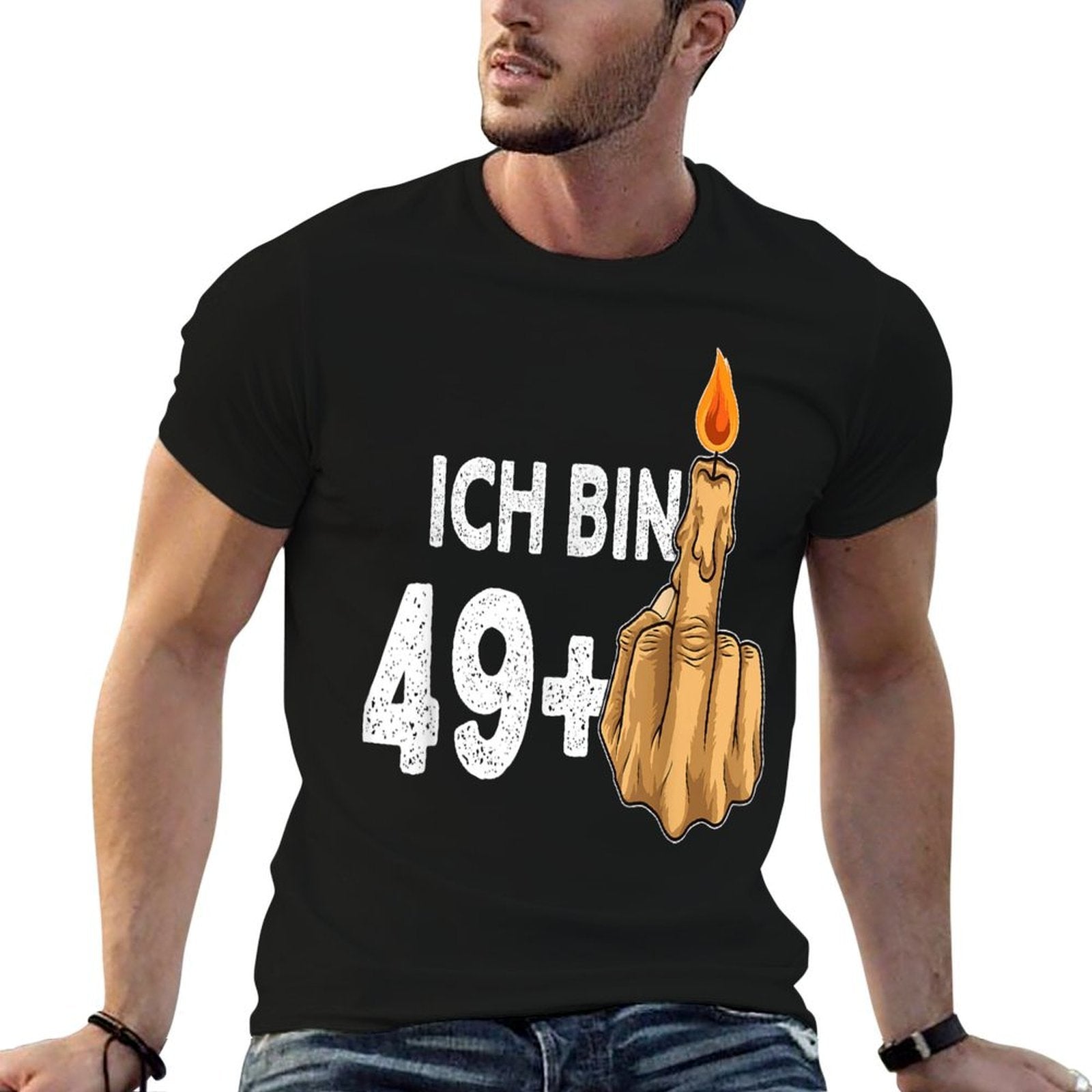 49 + 1 Middle Finger Birthday Candle for 50th Birthday  Ribbed Collar T-Shirt