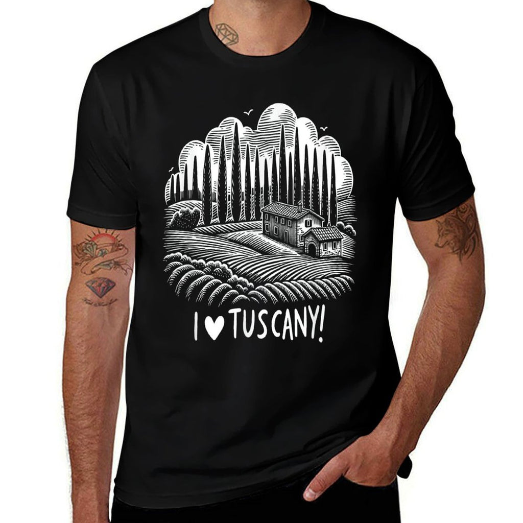 Retro I Love Tuscany Toscana Souvenir Vintage Landscape  Wrinkle-resistant T-Shirt