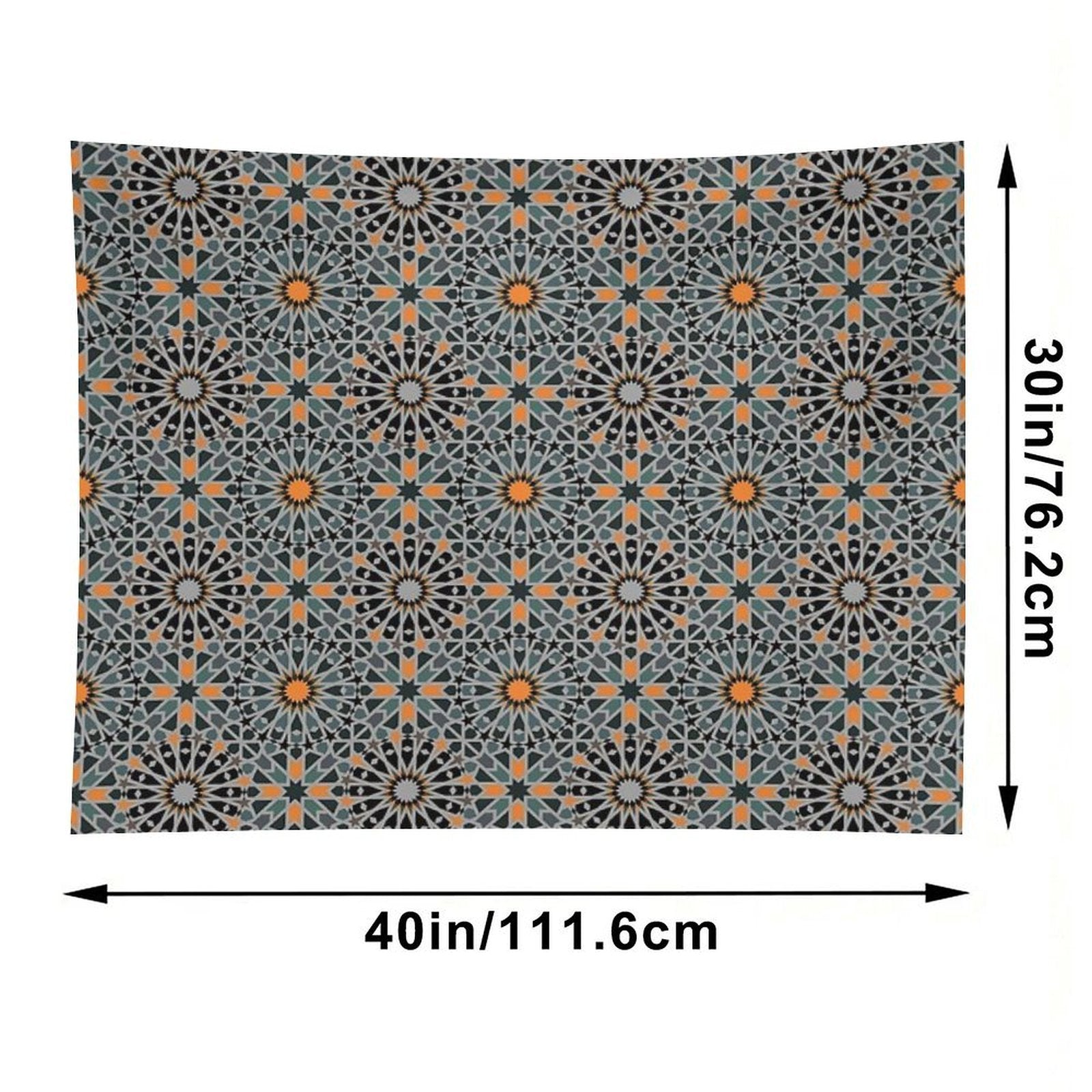 Celestial Illumination Orange Stars in Geometric Night Tapestry
