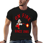 Super Mario Bros On Fire Since 1985 Red Text Collegiate  Slim-fit Cut T-Shirt