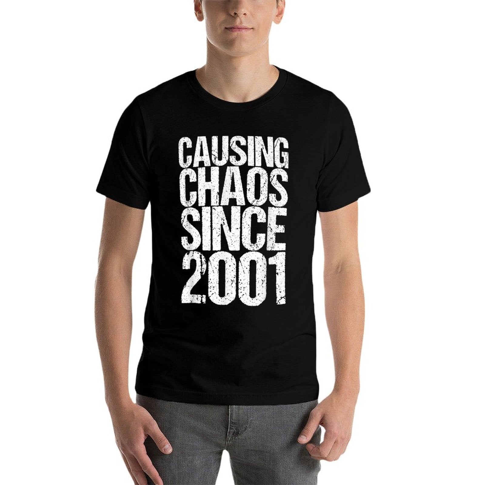 20 Years Old 2001 Causing Chaos Funny 20th Birthday  High-quality Stitching T-Shirt
