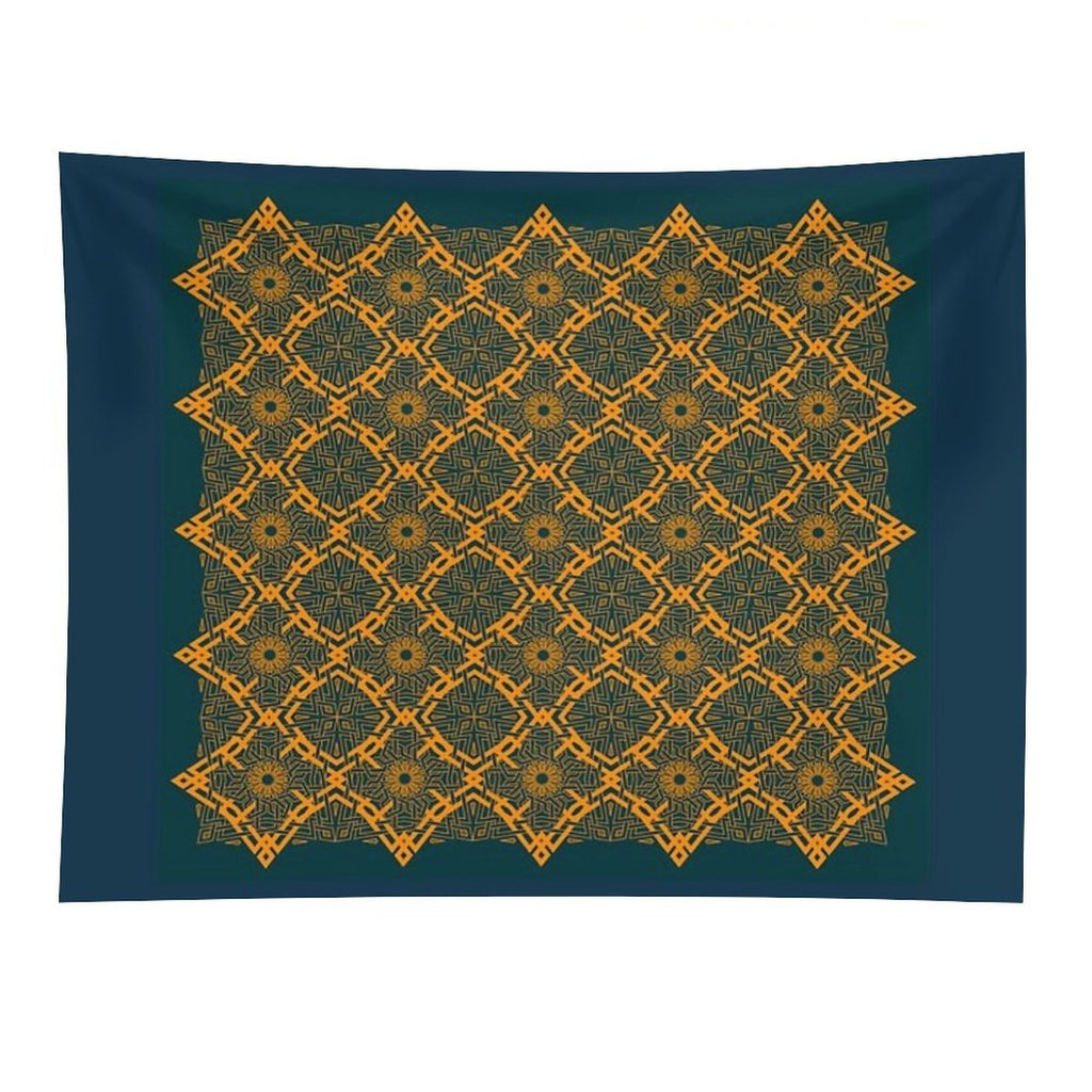 Harmonious Intertwined Lines Orange on Midnight Tapestry