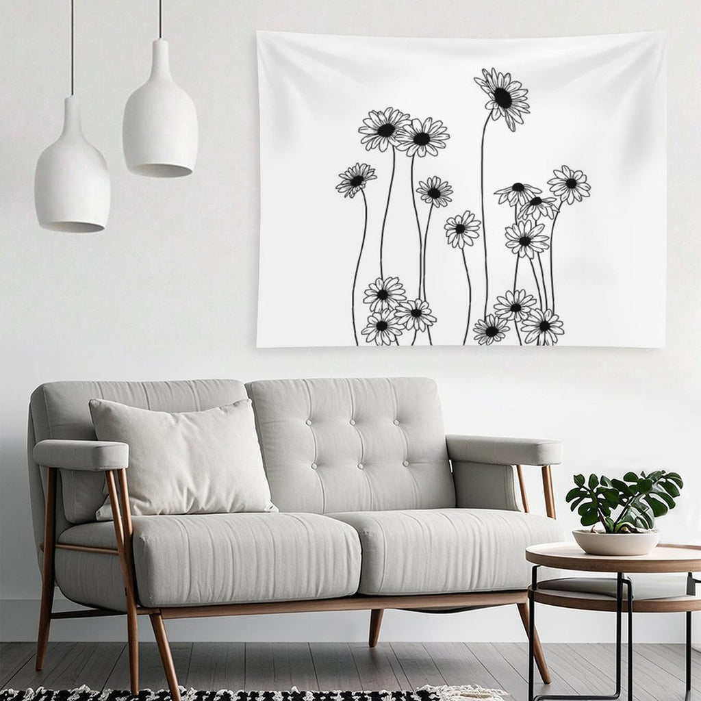Daisies Botanical Line Drawing Tapestry