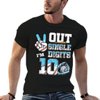 10th Birthday Boy Baseball Drip Peace Out Single Digits  Fade-proof Color T-Shirt