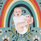 Blue Serene Folk Butterfly with Rainbow - Scandinavian Folk Art by Heidiannemorris © Durable Throw Blanket