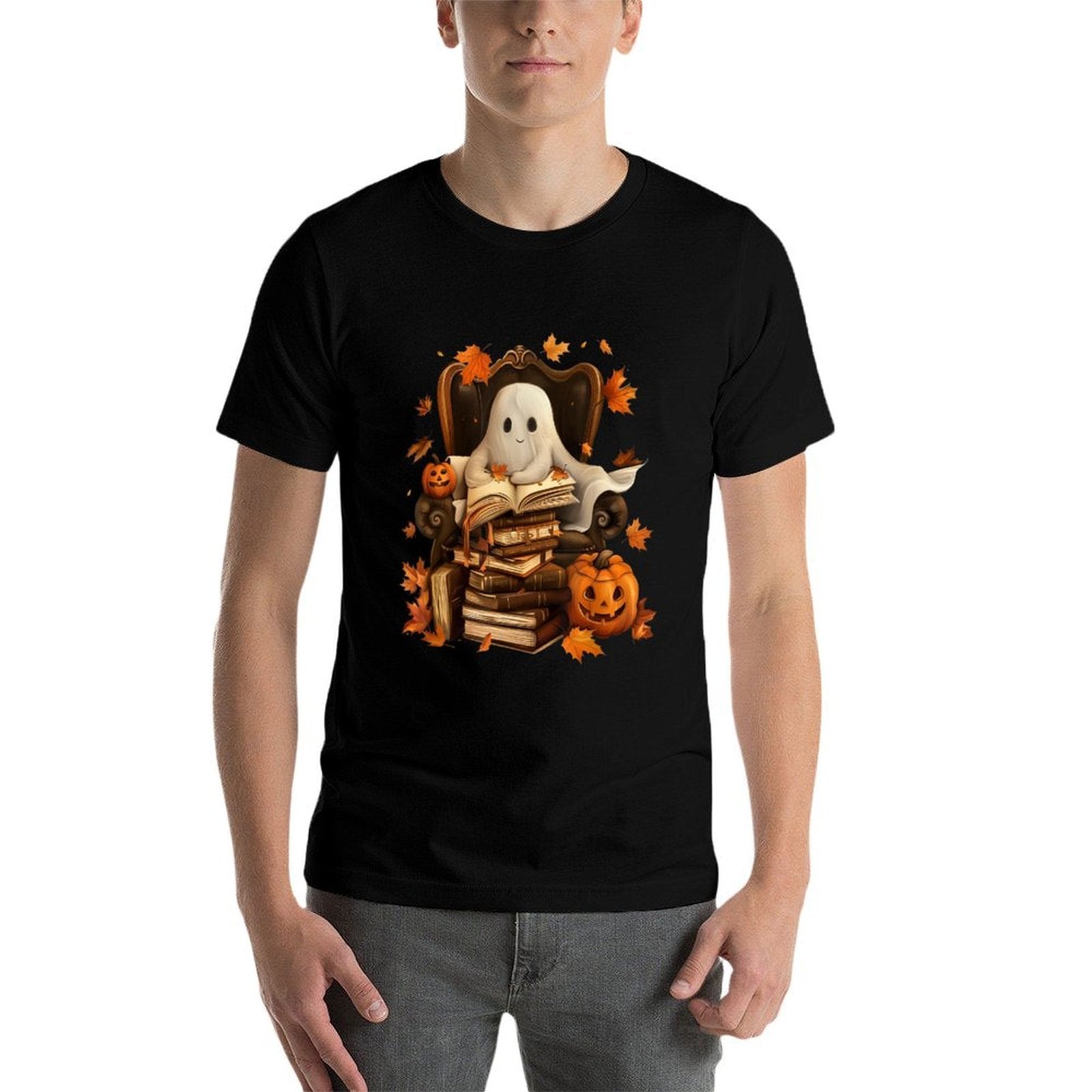 Vintage Ghost Book Reading Pumpkin Gothic Halloween Teachers  Classic T-Shirt
