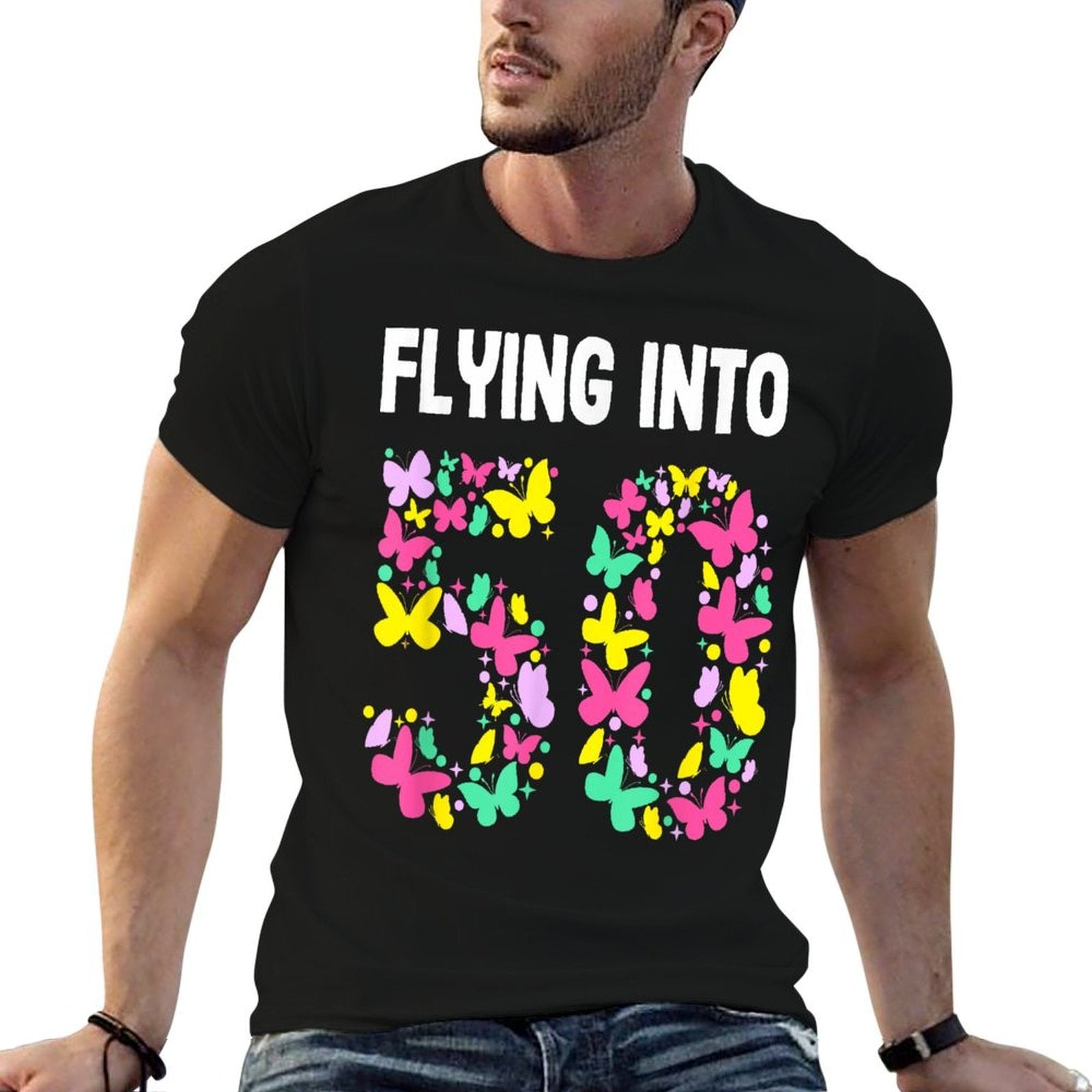 50 Year Old It's My 50th Birthday Butterfly Theme Party  Ribbed Collar T-Shirt