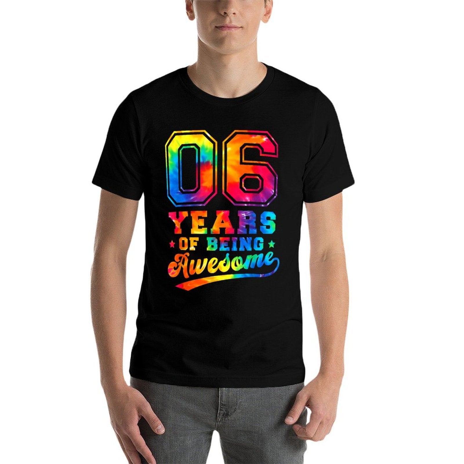 6 Years Old 6th Birthday Tie Dye Awesome Boys Girls  Rolled Sleeves T-Shirt