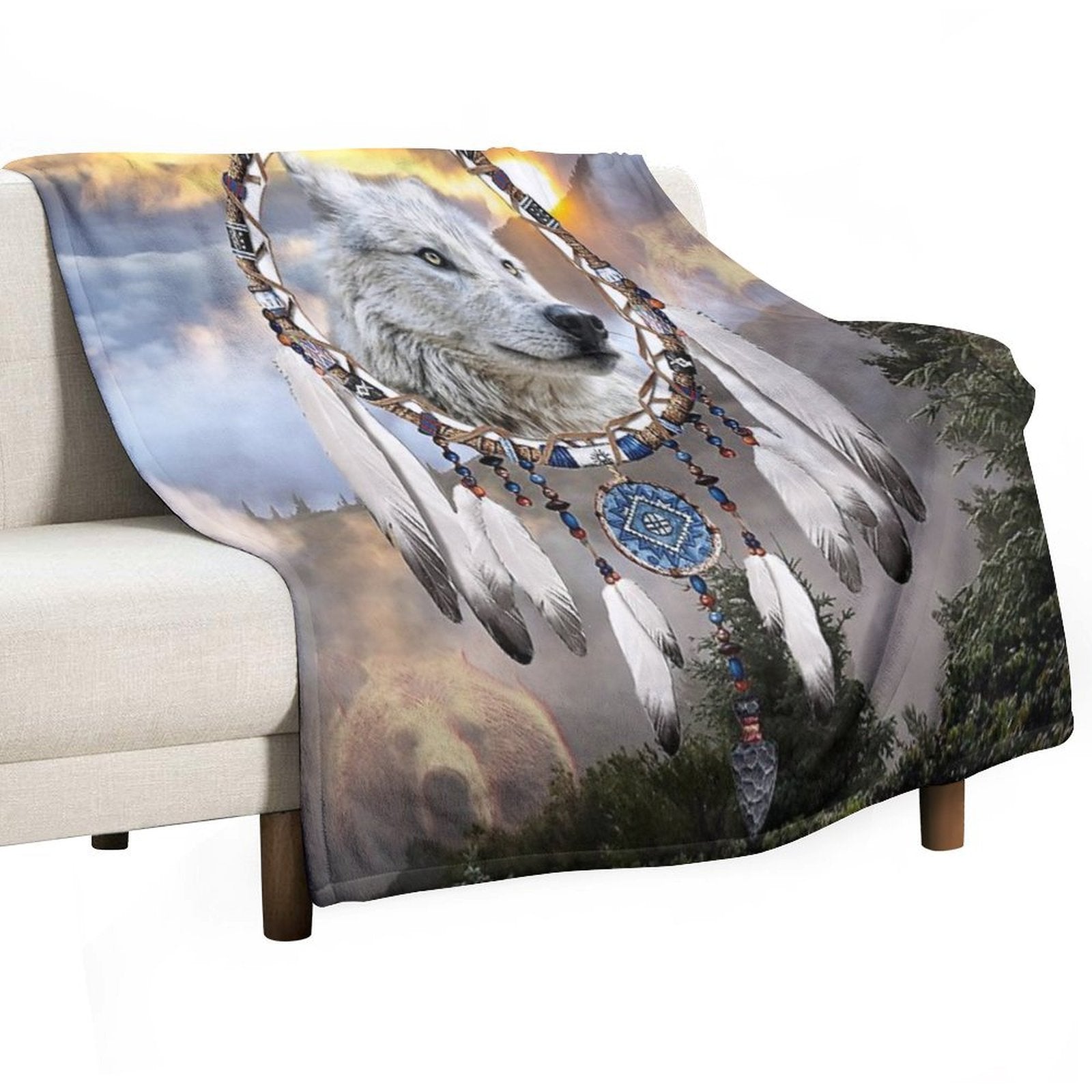 Wolf, Bear And Dream Catcher Anti-pilling Throw Blanket