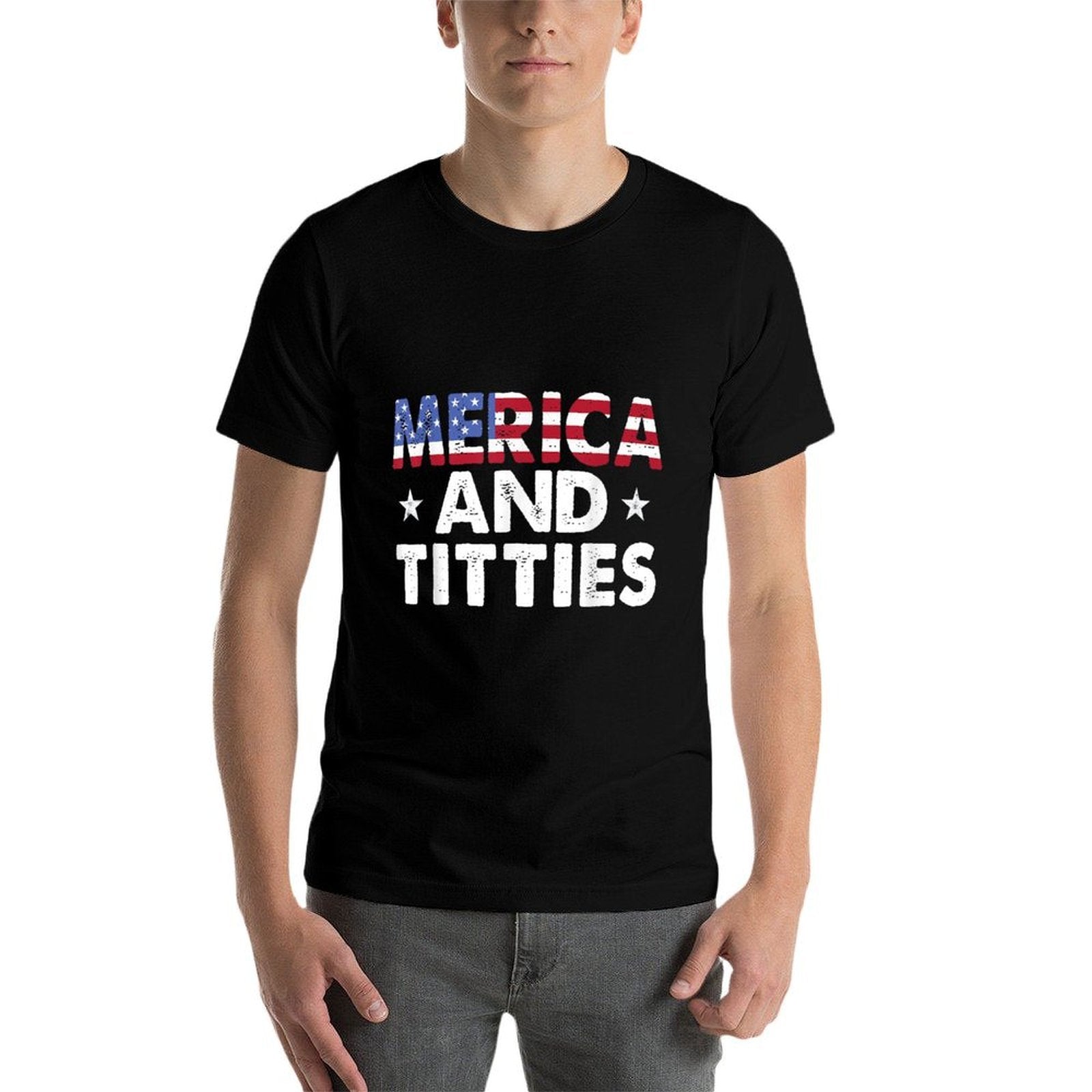 America And Titties 4th of July Funny America  Soft T-Shirt