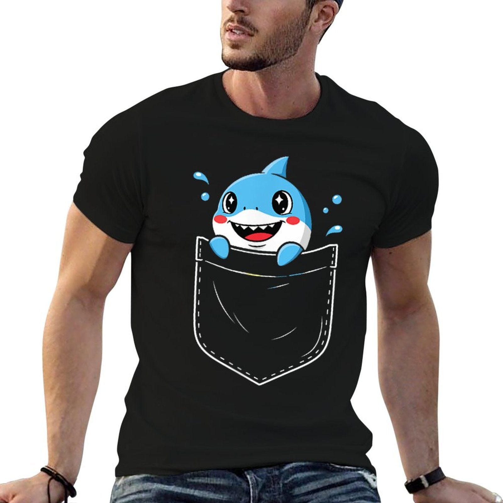 Cute Shark Pocket Meme Funny  Versatile T-Shirt
