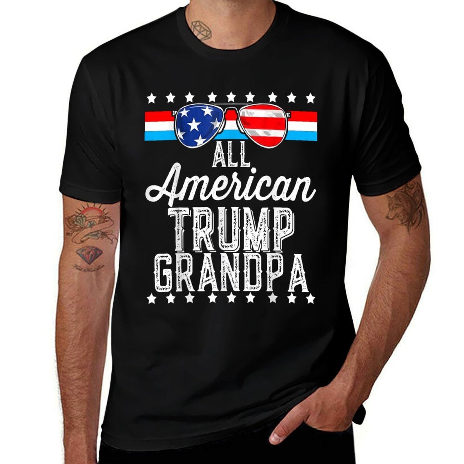 All American Trump Grandpa American Flag Sunglasses Trump  Polyester Blend T-Shirt