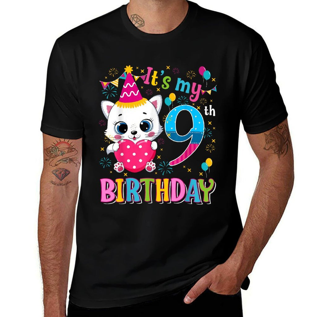 9th Birthday Cat Girls Kitten Birthday Girl 9 Year OLD  Eco-friendly Material T-Shirt