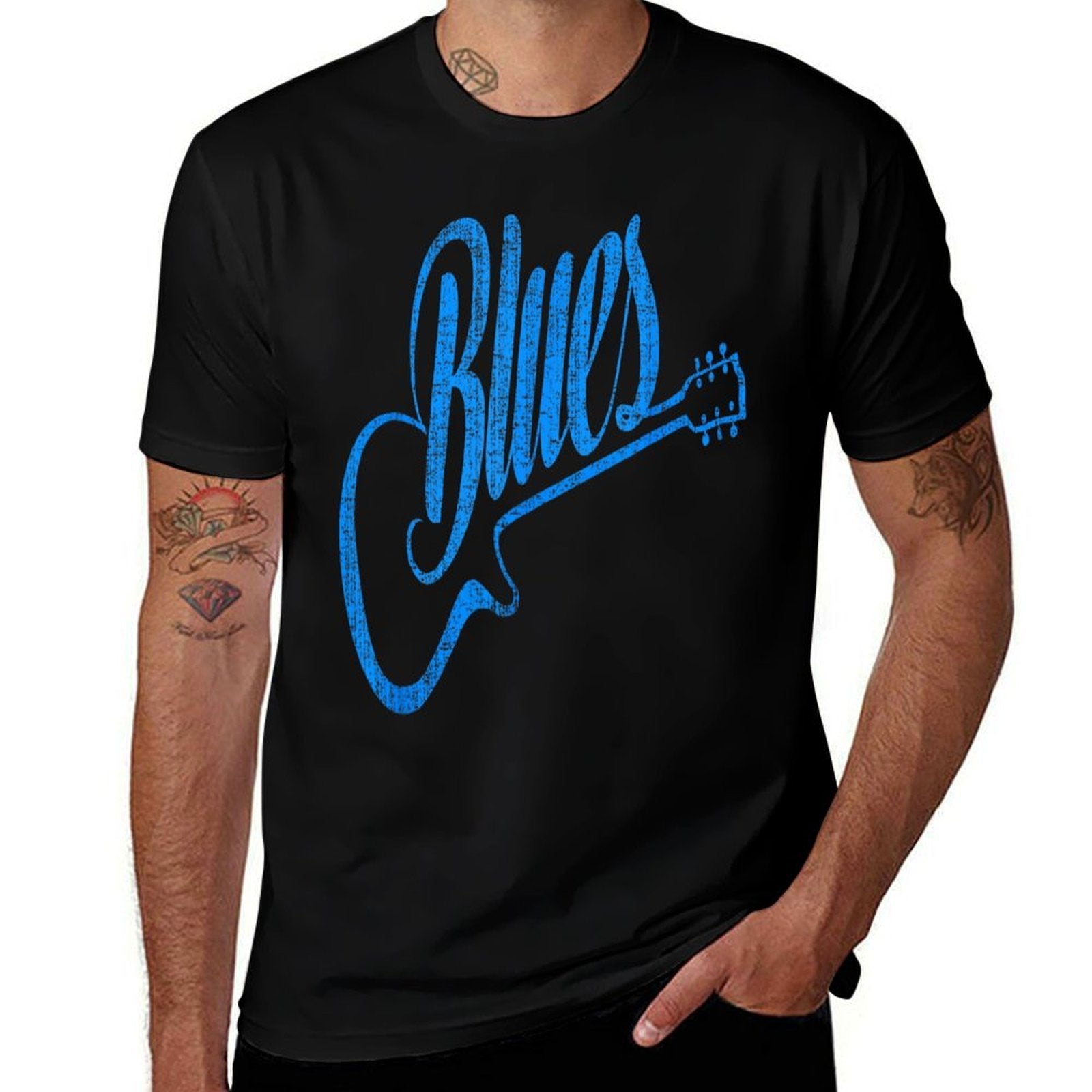 Blues Music Blue Guitar Vintage  Easy-care T-Shirt