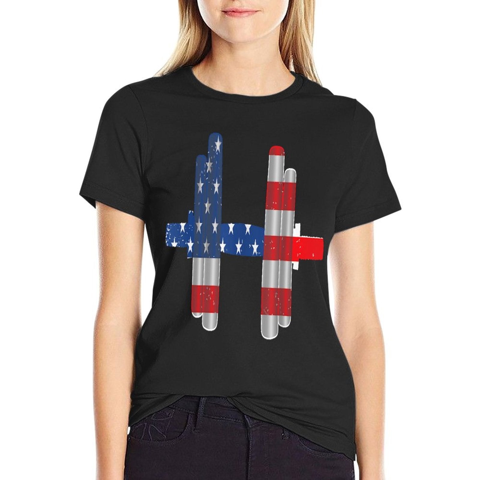 4th Of July Weightlifting Dumbbell Vintage American  Stretchy T-Shirt