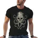 Creepy Octopus Skull Sea Monster Kraken Scuba Diver Goth  Cotton T-Shirt