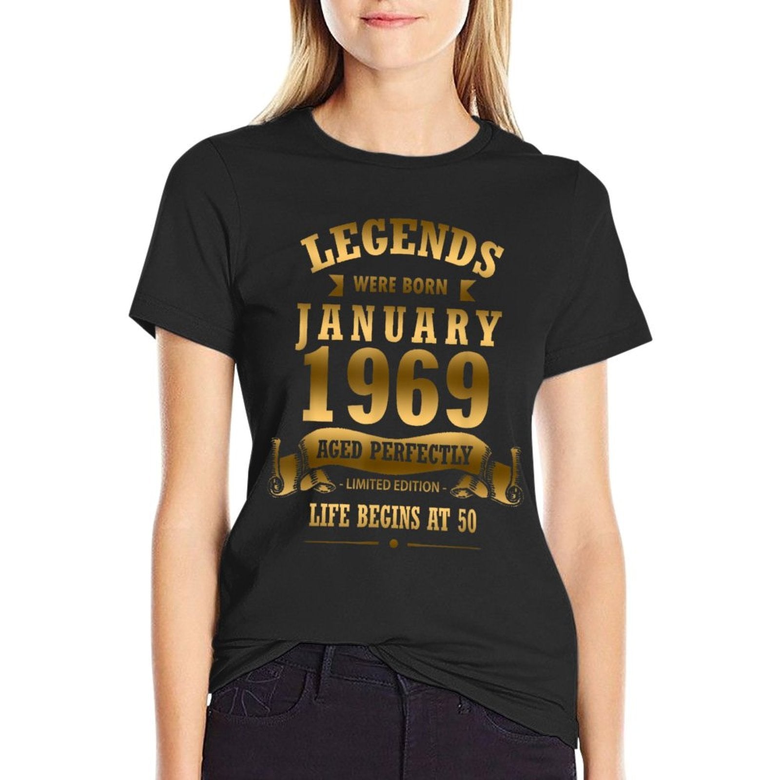 50th Birthday T - Legends Were Born in January 1969  Vintage-inspired T-Shirt