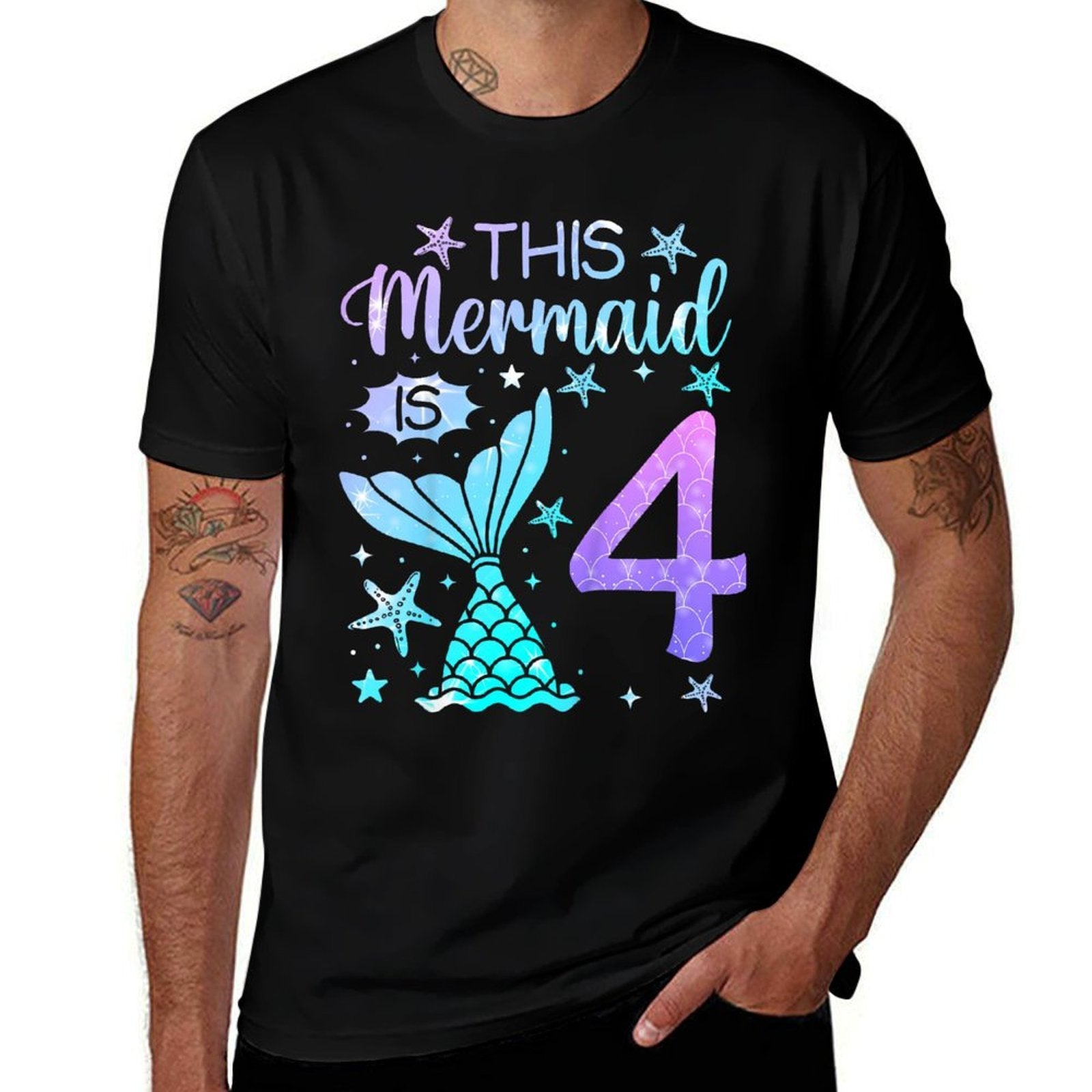 4th Birthday Girl 4yr Four 4 Year Old Mermaid Bday  Oversized Silhouette T-Shirt