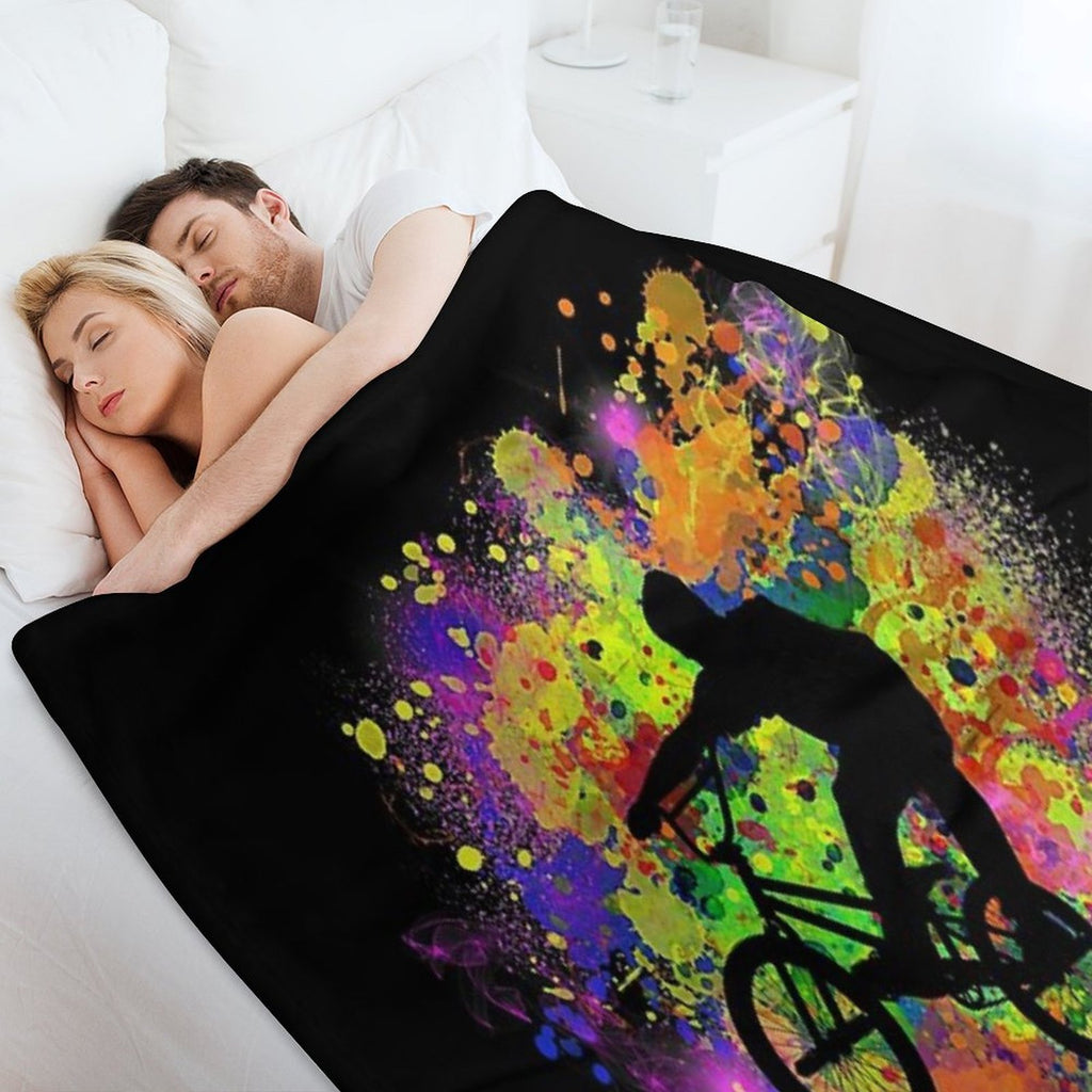 Extreme Sports BMX Bike Coloured Splash Illustration Wrinkle-free Throw Blanket