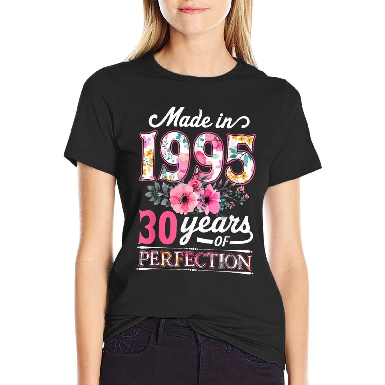 30 Year Old Made In 1995 Floral Flower 30th Birthday Womens  Heathered Texture T-Shirt