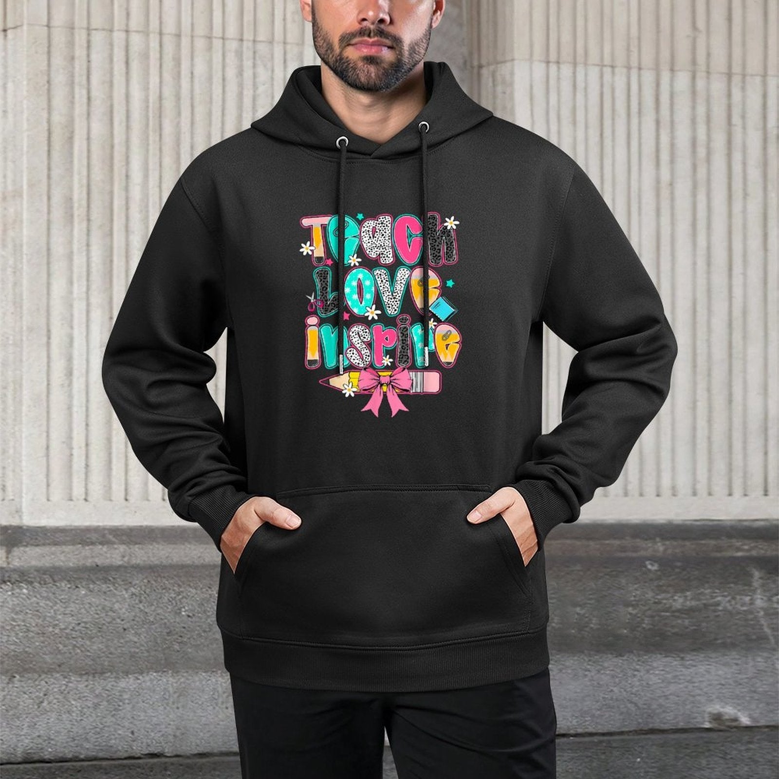 Teach Love Inspire Teacher Coquette Bow Funny Back To School Machine Washable Hoodie