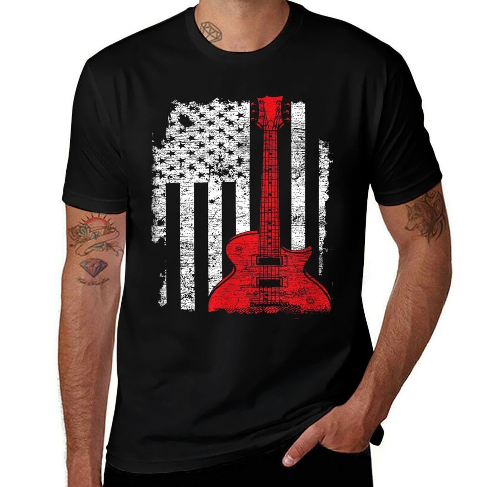 America Guitarist Music USA Guitar  Oversized Silhouette T-Shirt