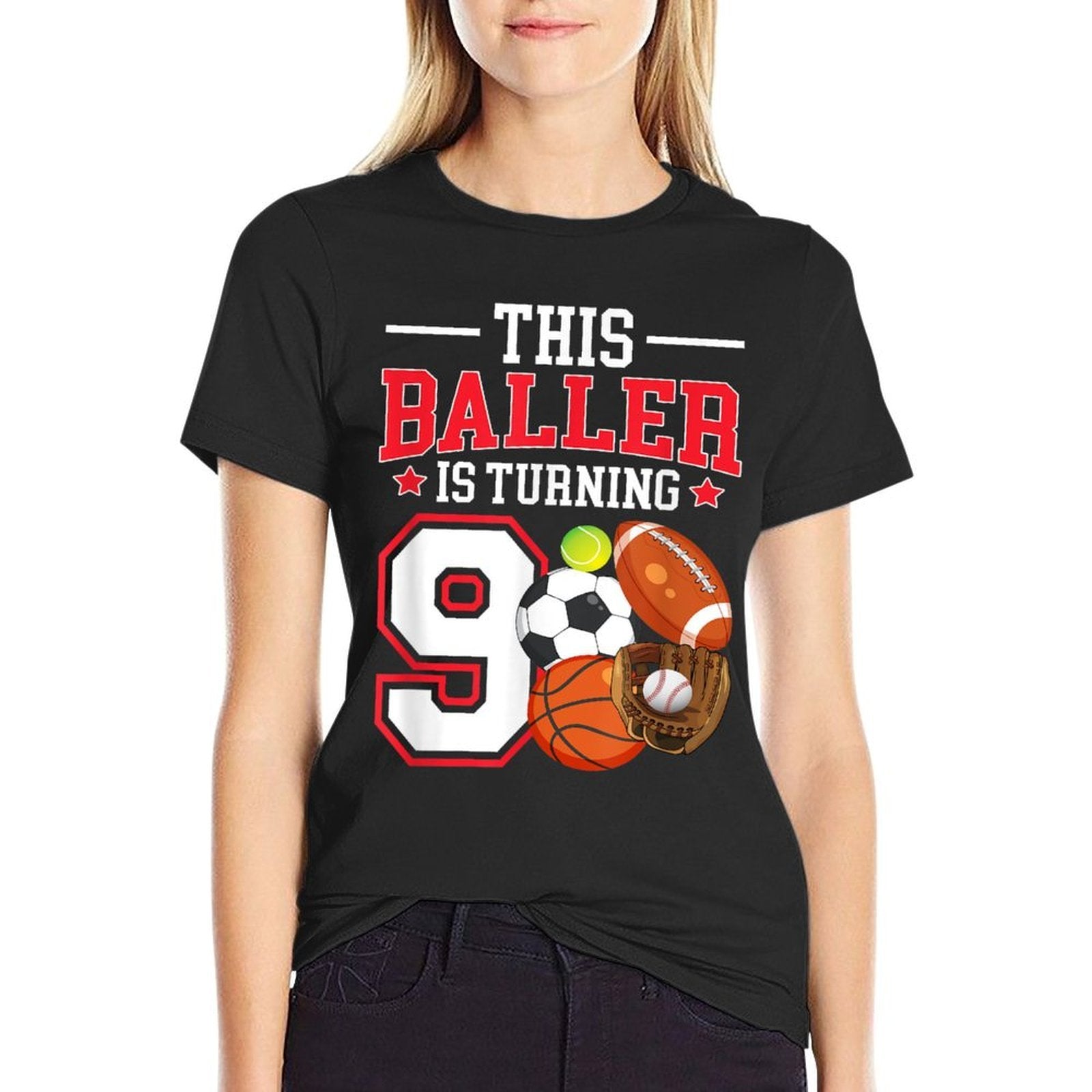 9th Birthday Sports Birthday Theme 9 Year Old Boy  Tagless Design T-Shirt