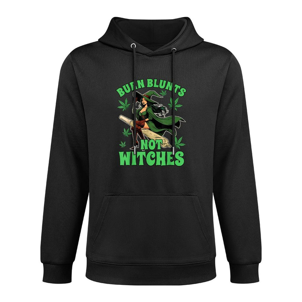 Weed Stoner Cannabis Witch Halloween Burn Blunts Not Witches Kangaroo Pocket Hoodie