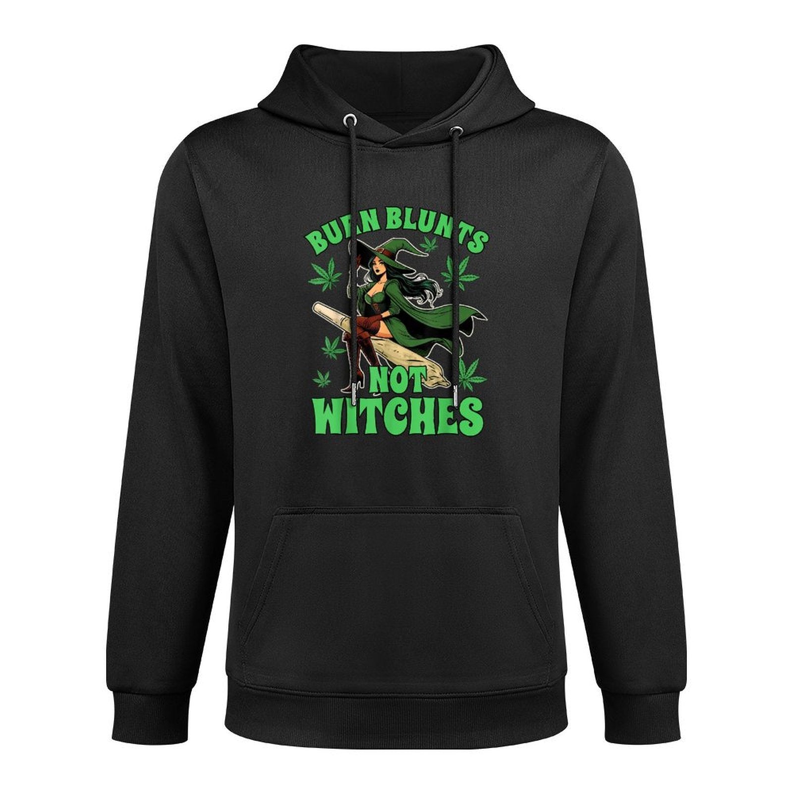 Weed Stoner Cannabis Witch Halloween Burn Blunts Not Witches Kangaroo Pocket Hoodie