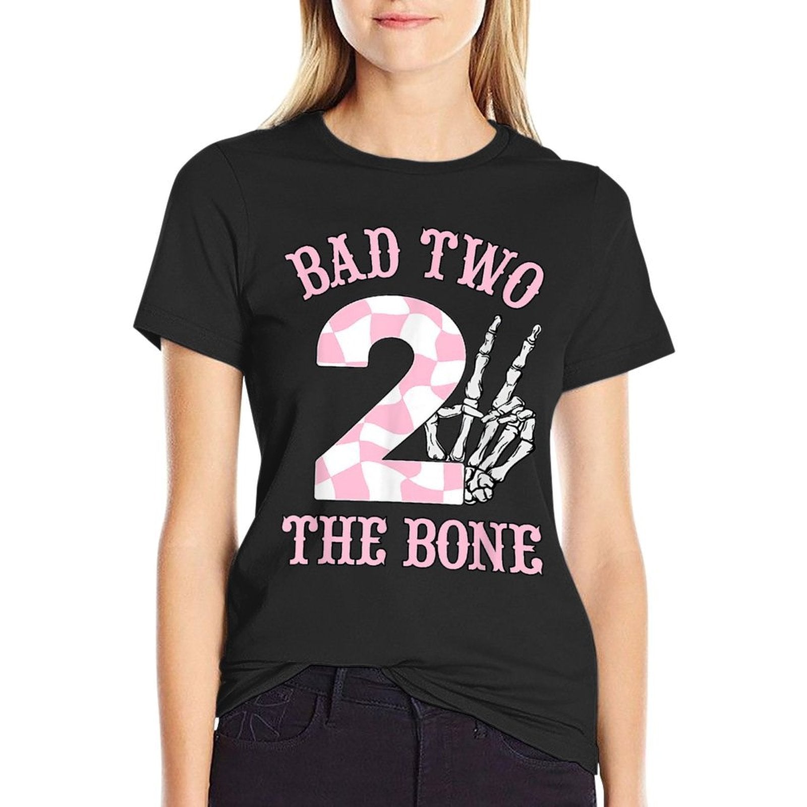 2nd Birthday Outfit Girl Bad Two The Bone Party Decorations  Trendy Pattern T-Shirt