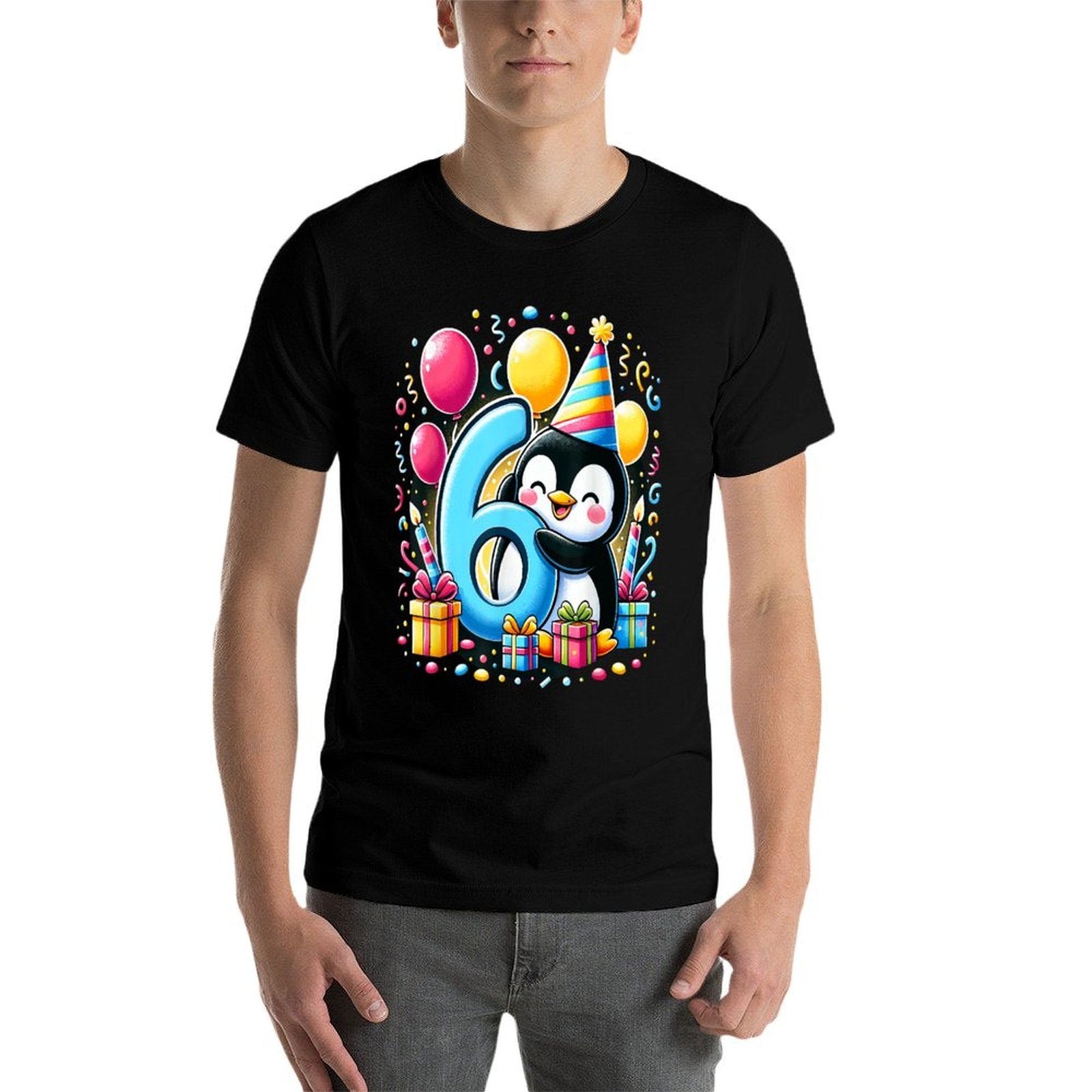 Kids Penguin Theme Sixth Bday Party 6th Penguin Birthday  Oversized Silhouette T-Shirt