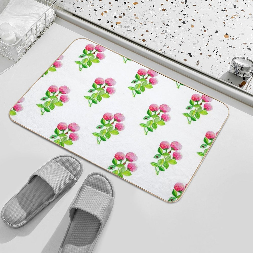 Watercolour Ladybugs in Pink Flowers Garden  Pet-Safe Bath Mat