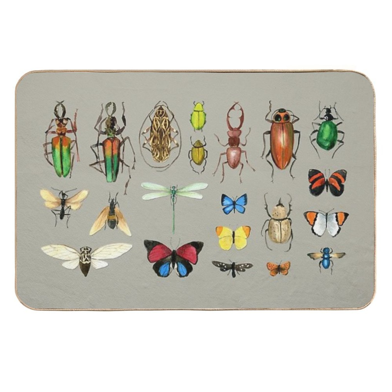 The Usual Suspects - Insects on Grey - Watercolour Bugs Pattern by Cecca Designs  Easy Maintenance Bath Mat