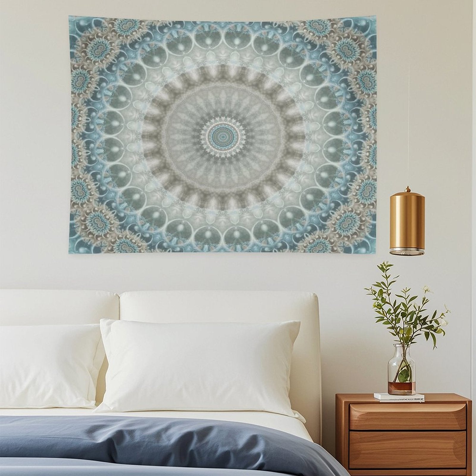 Dreamy Grey, Blue And Ivory Mandala Tapestry