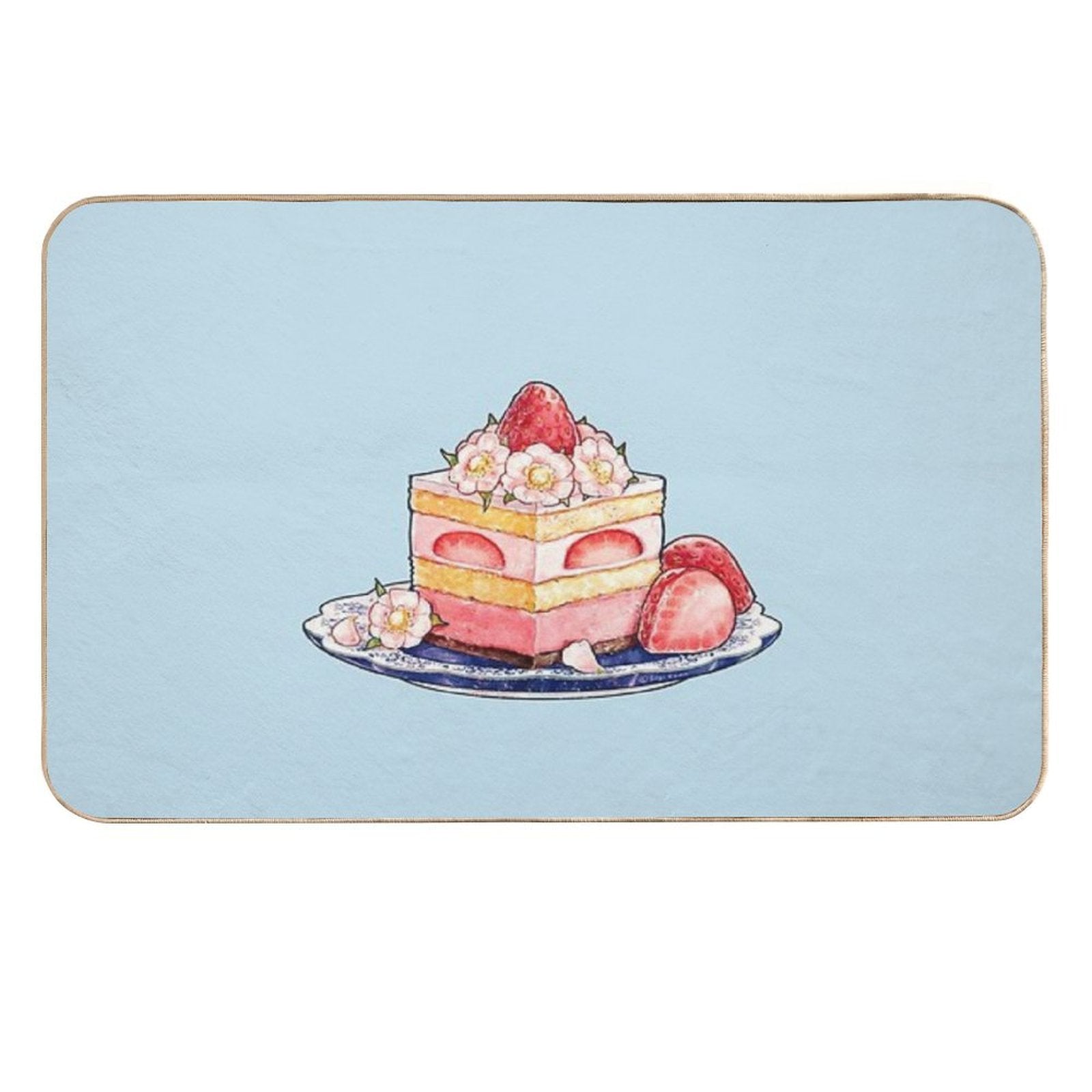 Strawberry Tea Cake With Blossoms  Dirt-Trapping Bath Mat