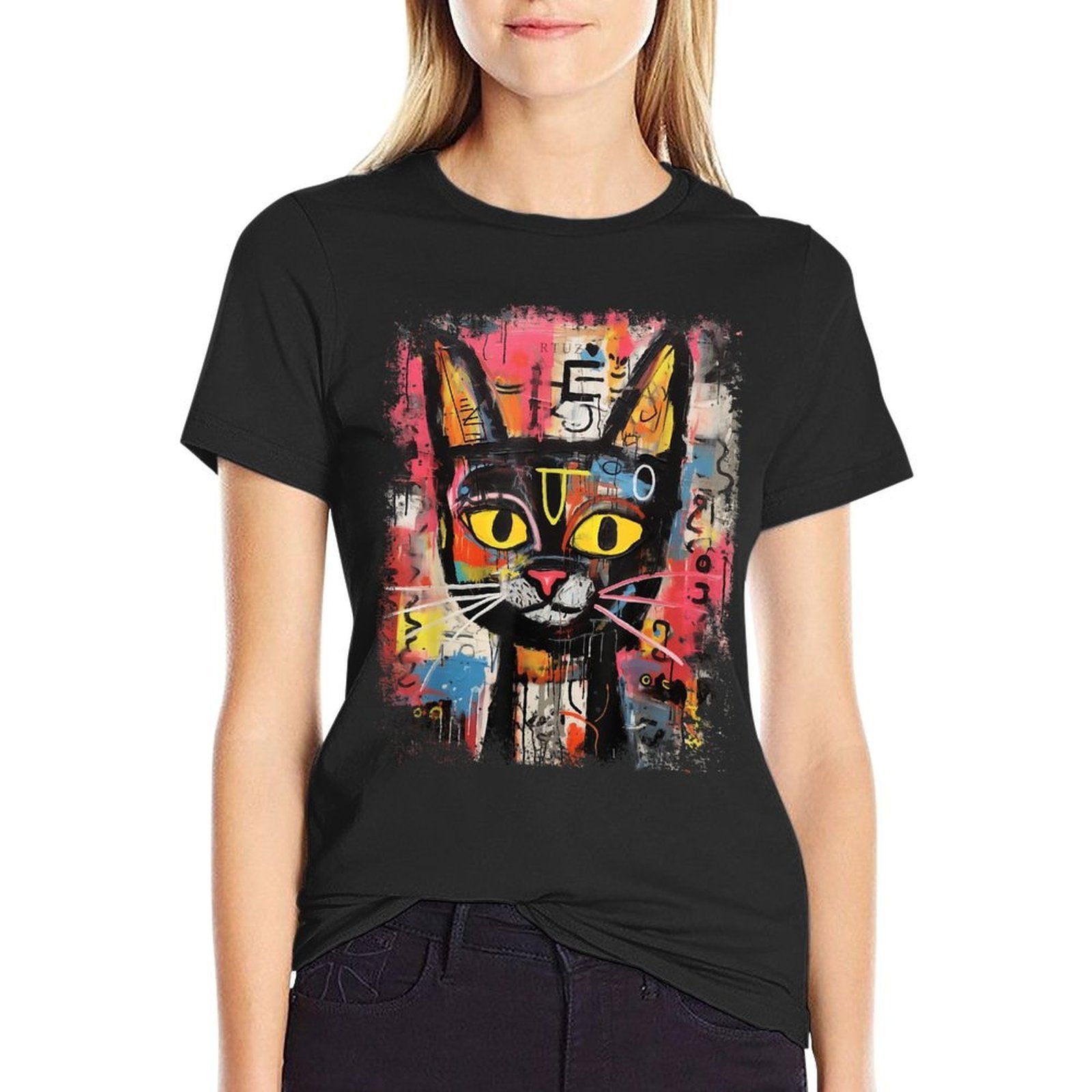 Abstract Cat Pop Art Graffiti Cat  High-quality Stitching T-Shirt