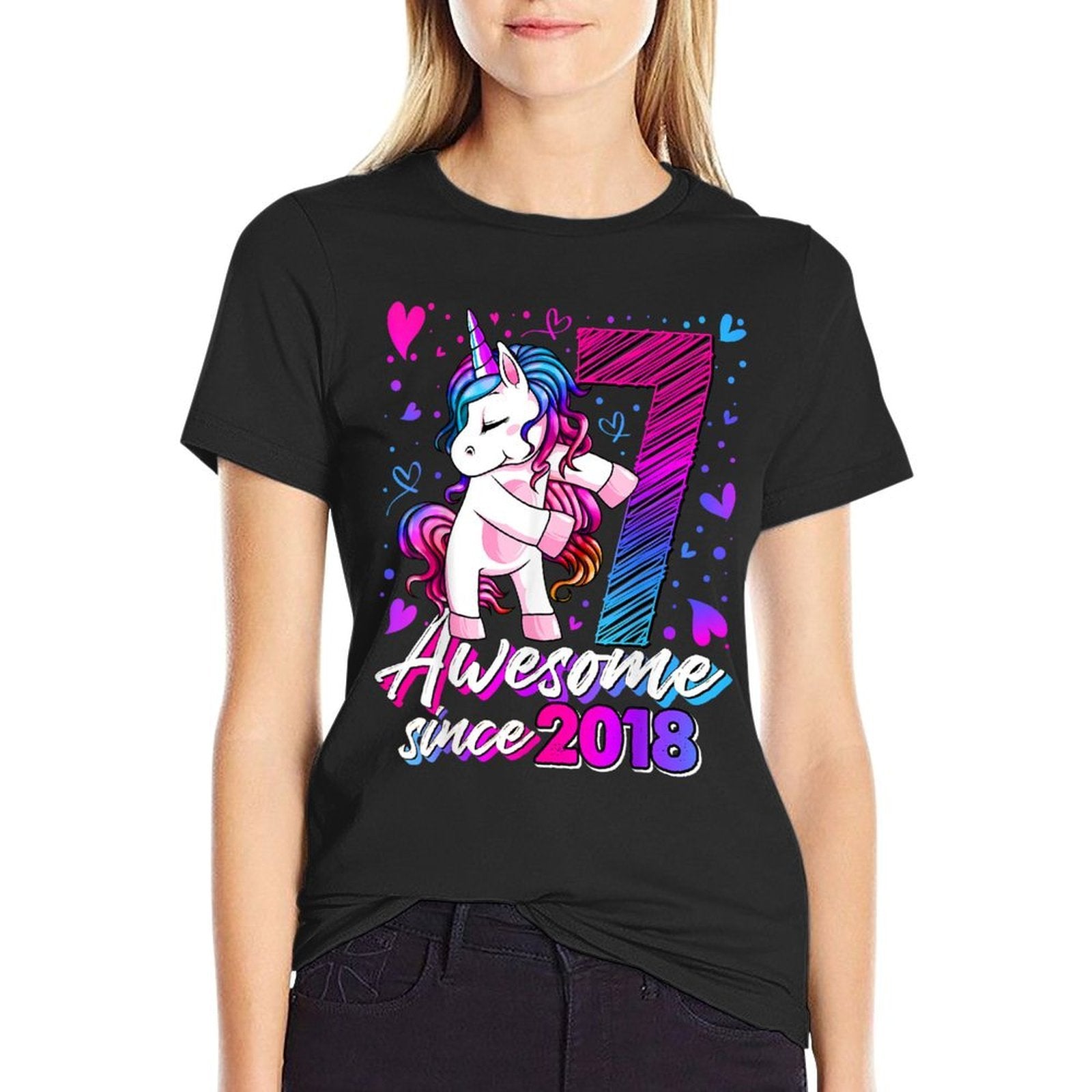 7 Year Old Unicorn Gifts For Girls 7th Birthday Girl Party  Lightweight T-Shirt
