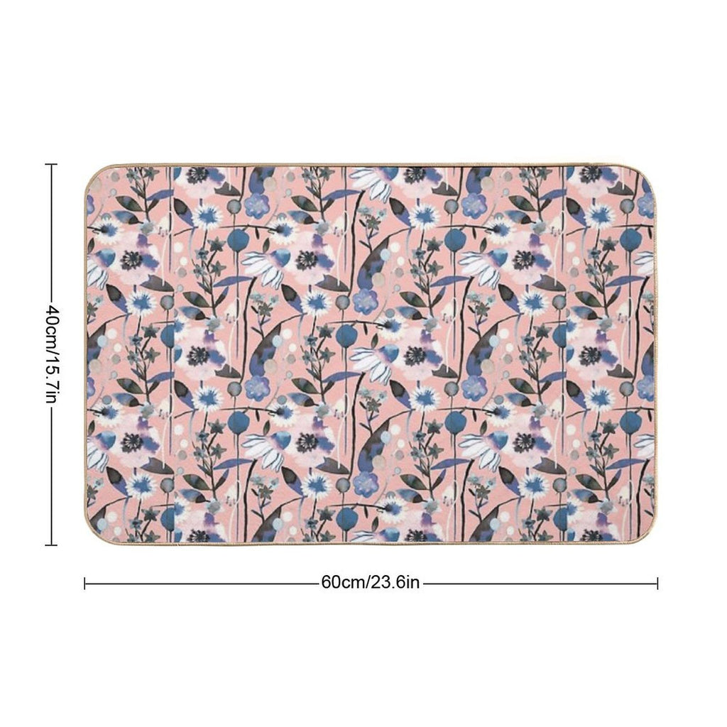 Pink Pastel Flowers Pattern  Repositionable Bath Mat