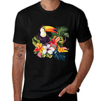 Tropical Toucan Watercolor Vibrant Flowers Jungle Leaves  Eco-friendly Material T-Shirt
