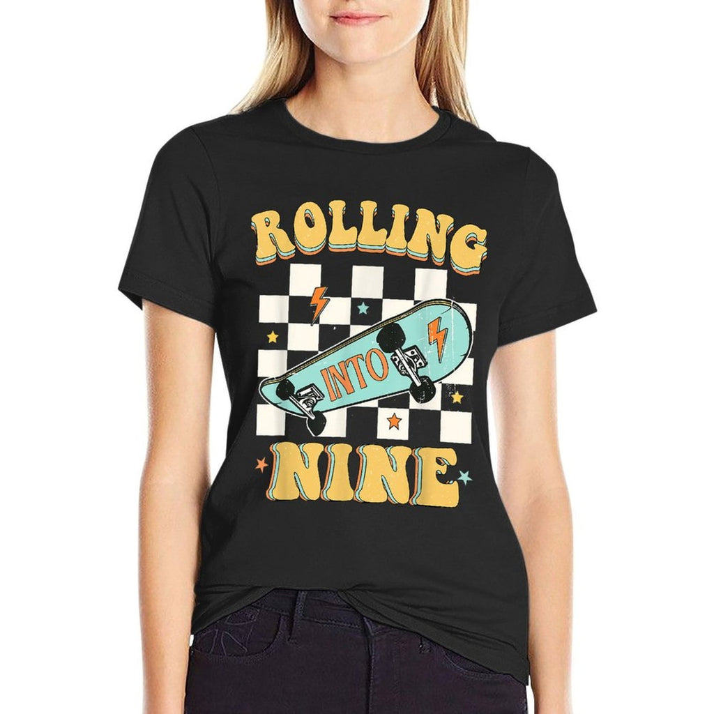 Rolling Into Nine Year Old Skateboard Skater 9th Birthday  Slim-fit Cut T-Shirt