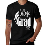 Funny 2025 College Graduate Graduation Grad Students Seniors  Fade-proof Color T-Shirt