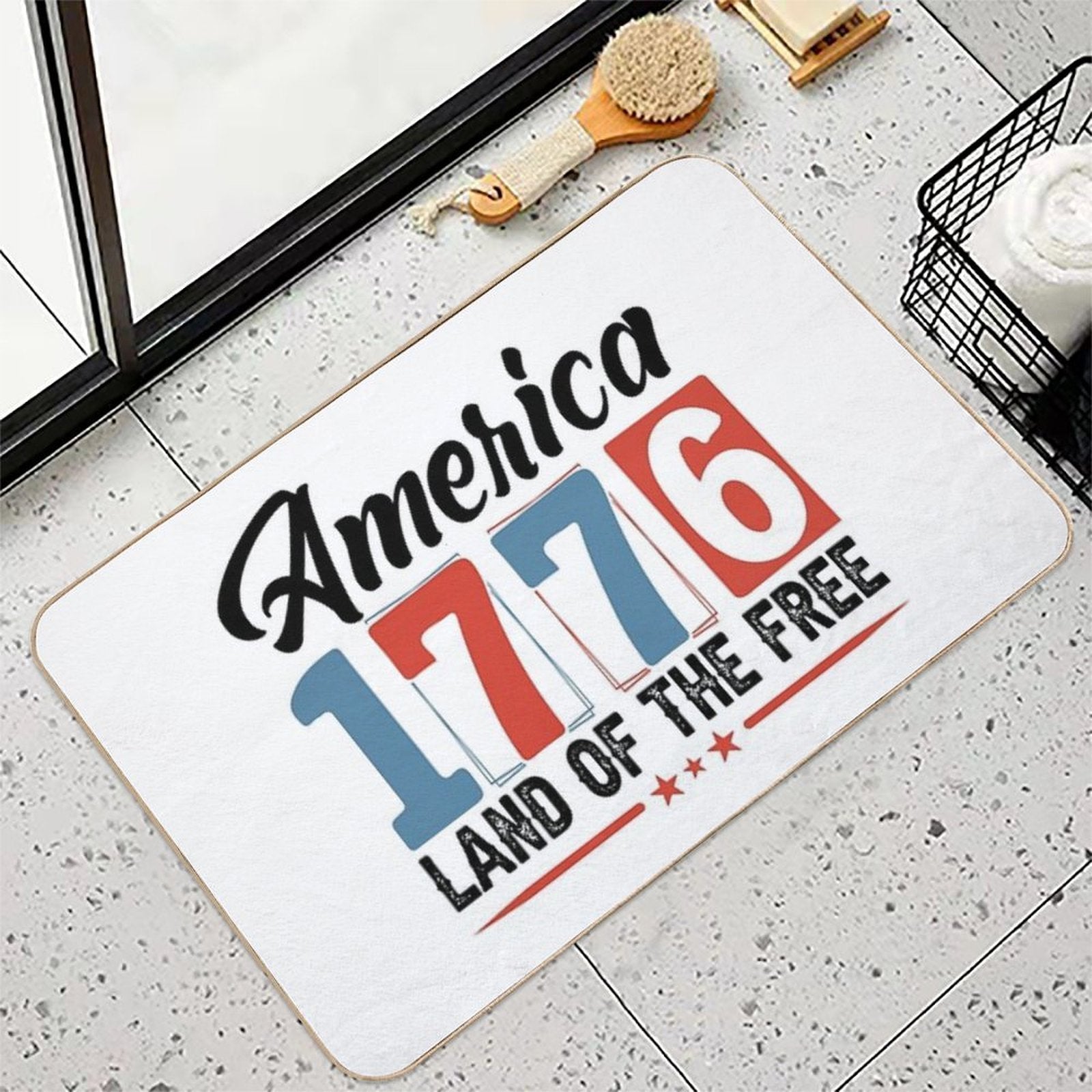 1776 American Independence Vintage Numbers Shirt  Absorbent Bath Mat