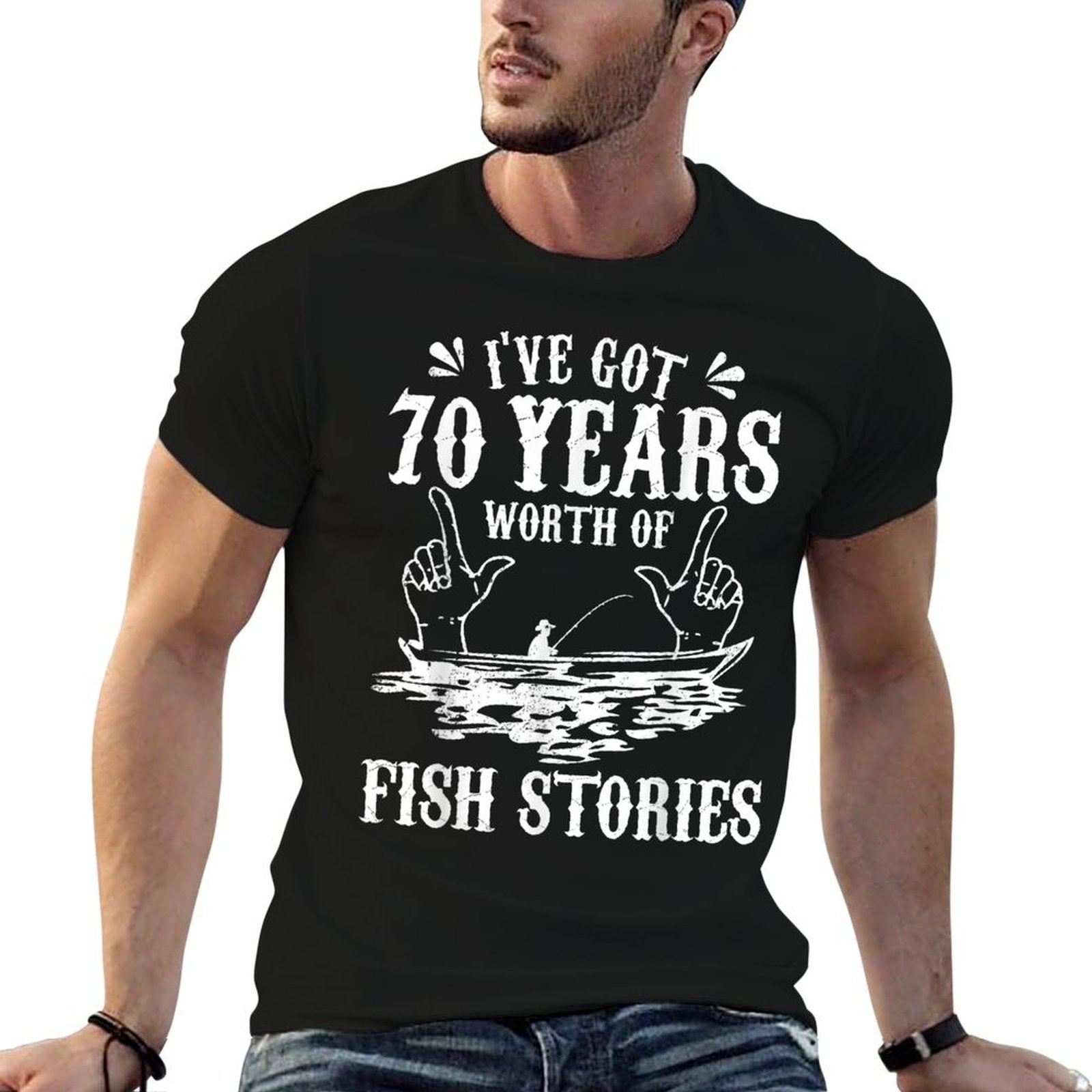 70th Birthday Fisherman T Funny Bass Fishing Gift Idea  Trendy Pattern T-Shirt