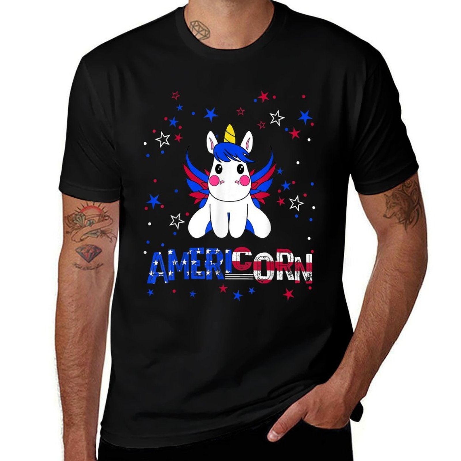 Americorn American Unicorn with Wings July 4th USA Gift  Stretchy T-Shirt
