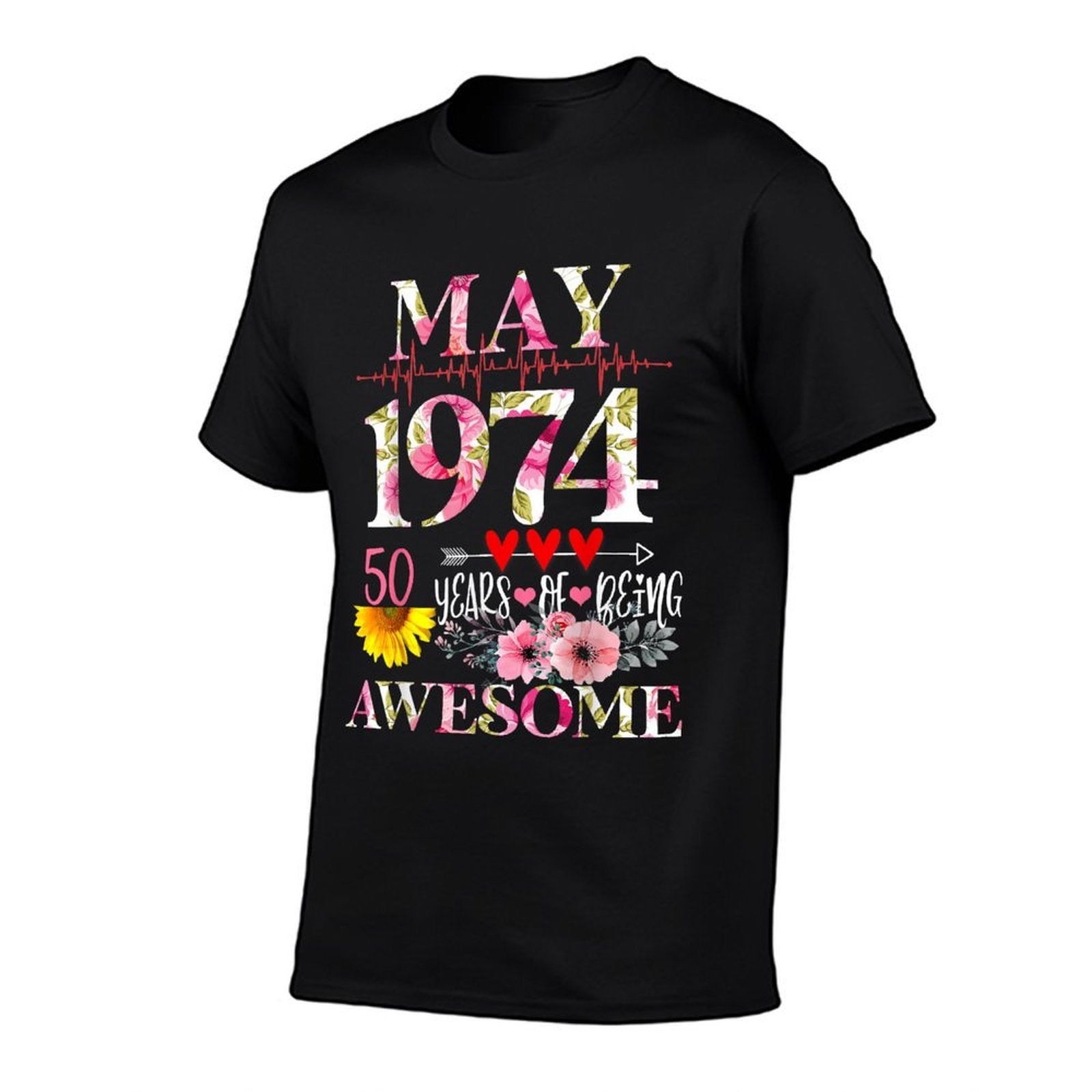 April 1974 Floral 50th Birthday 50 Years Of Being Awesome  Fade-proof Color T-Shirt